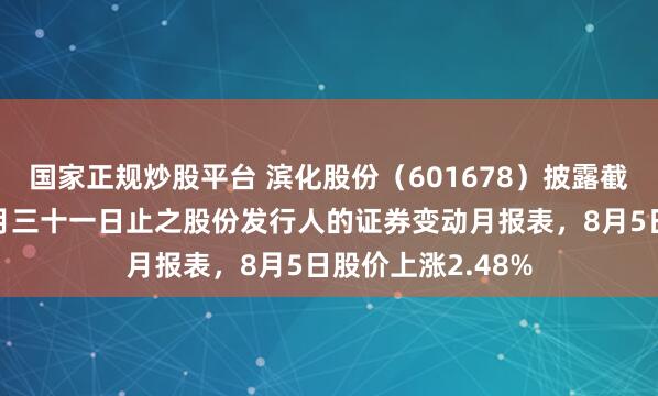 国家正规炒股平台 滨化股份(601678)披露截至二零二六年七月三十一日止之股份发行人的证券变动月报表,8月5日股价上涨2.48%